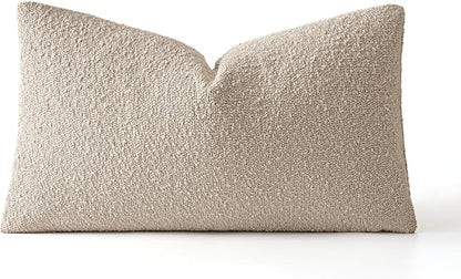 MIULEE Textured Boucle Throw Pillow Cover Neutral Accent Solid Lumbar Pillow Case Decorative Soft Pack of 1 Couch Cushion Chair Sofa Bedroom Livingroom Home Decor,12x20 Inch