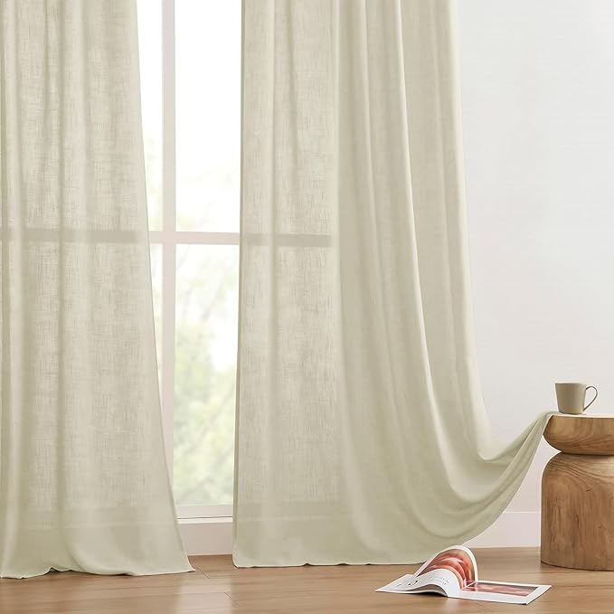 Joydeco Linen Curtains 84 Inch Length 2 Panels Set, Light Filtering Curtains for Bedroom Living Room,Linen Blend Drapes 52 Inches Wide with Back Tab Rod Pockets (W52 x L84 Inch, Natural)