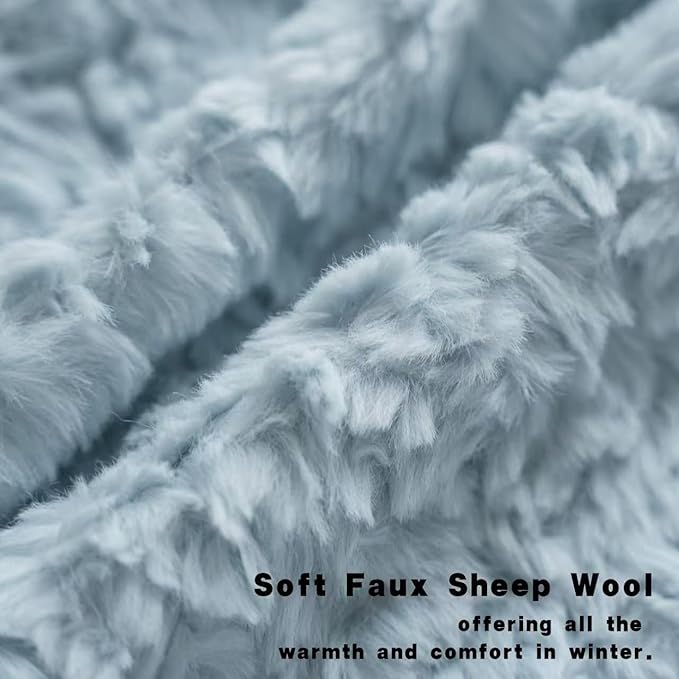 Neelvin Set of 2 Faux Fur Throw Pillow Covers 22x22 Inch Blue Cozy Soft Solid Decorative Pillowcases Thick Plush Sheepskin Cushion Case for Chair and Couch Sofa Bedroom