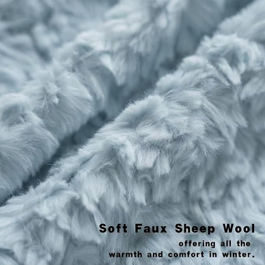 Neelvin Set of 2 Faux Fur Throw Pillow Covers 22x22 Inch Blue Cozy Soft Solid Decorative Pillowcases Thick Plush Sheepskin Cushion Case for Chair and Couch Sofa Bedroom
