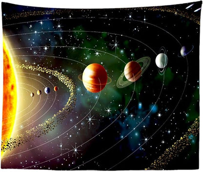 Solar System Planet Tapestry Cosmic Universe Space Stars Wall Hanging Decor Indian Mandala Bohemian Hippie Trippy Large Tapestry for Bedroom Living Room Dorm(80x60 Inch)