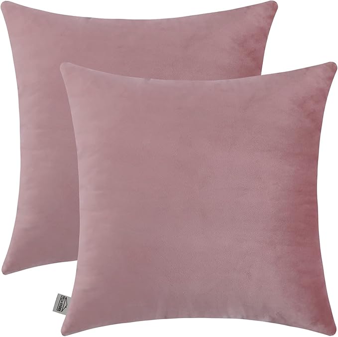 mixeoo Dusty Rose Velvet Throw Pillow Covers 20x20 Inch Set of 2, Super Soft Thick Decorative Square Cushion Cases for Living Room Sofa Couch Decor