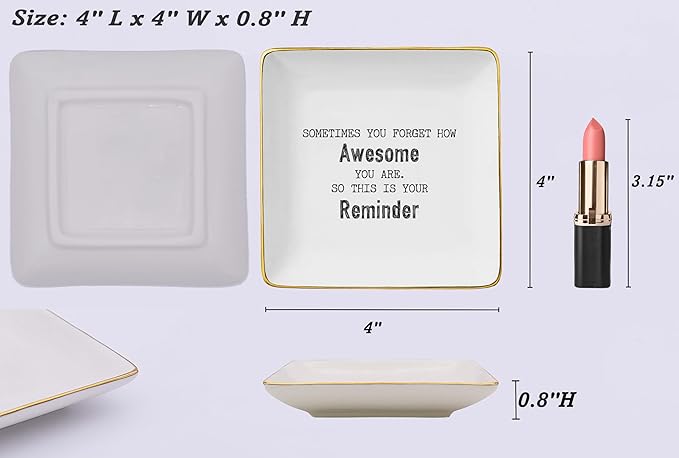Inspirational Quotes Gifts-Affirmations Gift-Reminder Gift-Positive Motivational Gift,Encouragement Gift,Sometimes You Forget How Awesome You Are-Christmas Gift-Jewelry Tray Trinket Holder Ring Dish