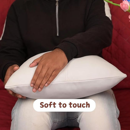 Lambskin Leather Pillow Cover, Hand Panel Stitched Leather Decorative Throw Pillow Covers for Couch Sofa Bed Living Room Garden (18x18 Inches, White Pack of 1)