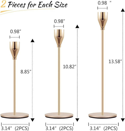 Set of 6 Candlestick Holders Gold Taper Candle Holders Tall Candle Sticks Holder Decor for Christmas, Wedding, Dinning, Anniversary, Party, Holiday