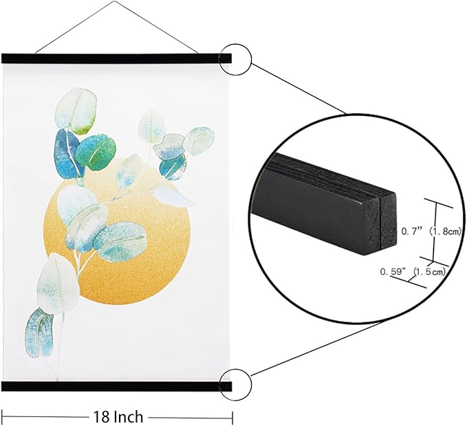FALAMON 3 Pack Magnetic Poster Hanger Frame, 18x24 18x26 18x28 Magnet Poster Frame for Posters, Prints, Photos, Pictures, Maps, Scrolls, and Canvas Artwork (Black, 18")
