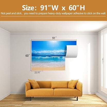 Beach Wall Mural Coastal Landscape Wallpaper for Living Room Bedroom（Not Peel and Stick）