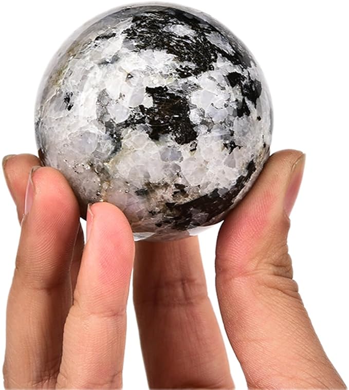 JIC Gem Small Black and White Tourmaline Crystal Sphere - Healing Crystal for Home Decor, Feng Shui, Divination or Fortune Telling, 50-60mm