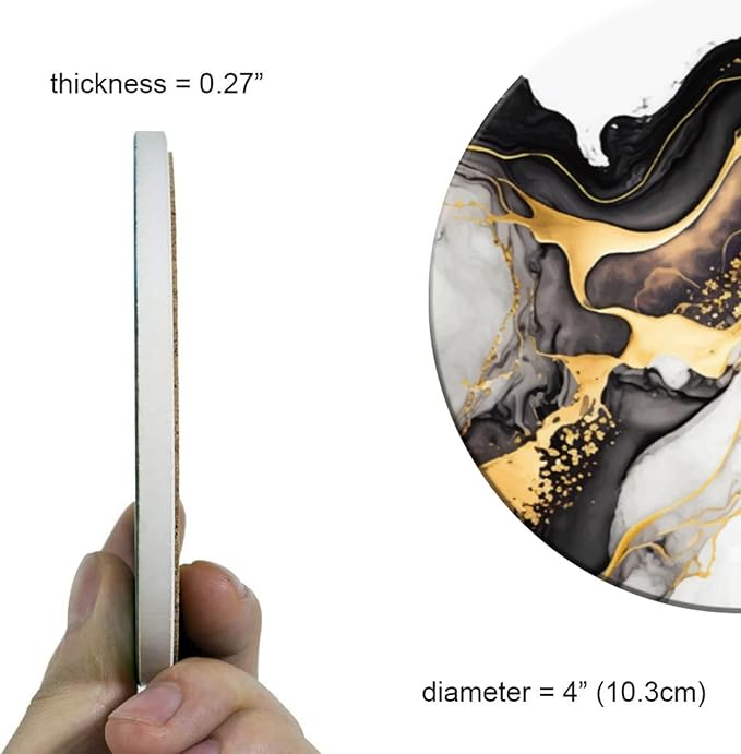 Coasters Set of 6 Marble Pattern Ceramic Drink Coaster with Cork Base Modern Style Coasters for Mugs and Cups Office Kitchen 4 in