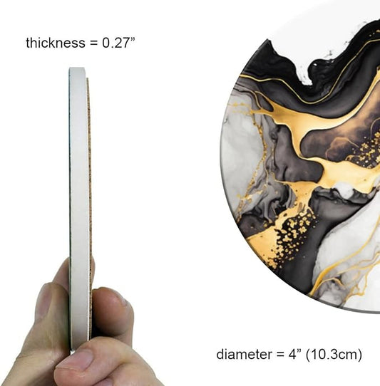 Coasters Set of 6 Marble Pattern Ceramic Drink Coaster with Cork Base Modern Style Coasters for Mugs and Cups Office Kitchen 4 in