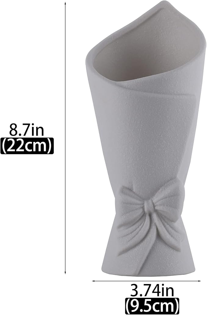 Frosted Porcelain Floral Handmade Vases,Frosted Ceramic vases,Geometric Ceramic Flower Vase for Modern Home Decoration and high-end Wedding,Matte Frosted Texture Bud Flower Vase (Roll Vase)