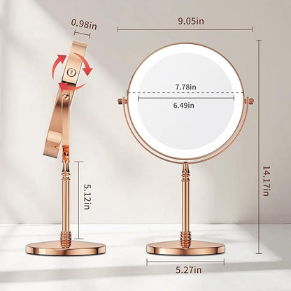 Nicesail 1X/10X Magnifying Mirror with 3 Color Dimmable Lighting, Makeup Mirrors Light up and Magnified with 360 Rotation for Table, Rose Gold(8 Inch, 10X Magnification)