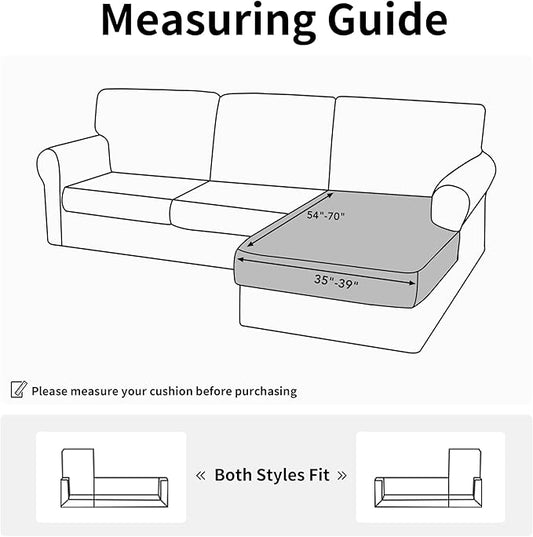 Easy-Going Stretch Sectional Couch Covers 1 Piece Chaise Lounge Slipcover L Shape Separate Cushion Couch Seat Chaise Cover for Both Left/Right Sectional Couch Gray