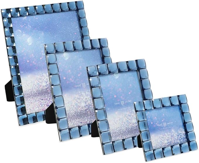 Isaac Jacobs Decorative Sparkling Navy Jewel Picture Frame, Photo Display & Home Décor (4x4, Navy)