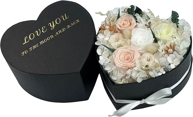 Preserved Roses Heart Shape Box Valentines Day Gifts for Her Mothers Day Forever Flowers (Multicolor-Pink, One Size)
