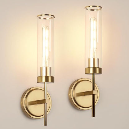 Wall Sconces Set of Two,Modern Bathroom Sconces Wall Lighting 16" 60W Brushed Gold Sconces Wall with Clear Glass Shade for Living Room Corridor Mirror Bedroom Stairs