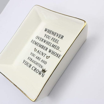 JoycuFF Inspirational Aunt Gifts Ring Trinket Dish Jewelry Plate Home Decor-Birthday Gifts for Women Unique