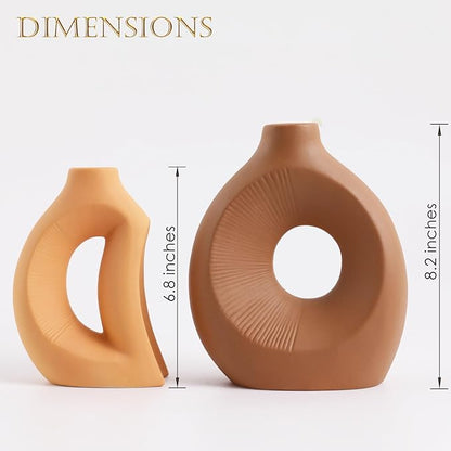 Ceramic Vase Set of 2 - Handcrafted Ceramic Vases for Home Decor & Shelf - Modern Farmhouse Decor for Kitchen, Office, Bedroom & Living Room Decorative Objects for Mantel, Table Centerpieces