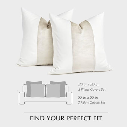 EVERGRACE x Kinsey Walsh Signature Velvet Panel Cotton Pillow Covers Set of 2, Decorative Pillow Covers 20"x20" for Couch, Square Cushion Cases for Sofa Bedroom Living Room, Off White Pearl