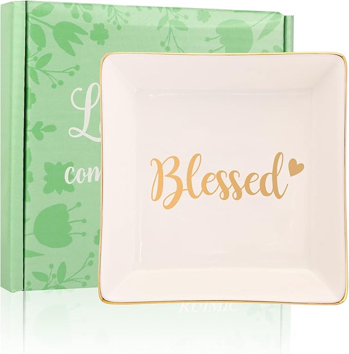 Blessed Thank You Gifts for Women Female - Ceramic Ring Trinket Dish, Jewelry Tray-God gifts,Wish Gifts for her - Appreciation Gratitude Gifts for Mom, Daughter, Friend, Teacher, Bridesmaid, Neighbor