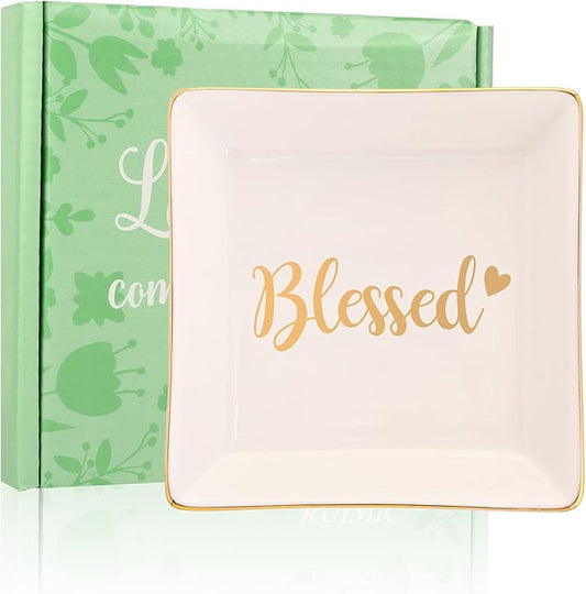 Blessed Thank You Gifts for Women Female - Ceramic Ring Trinket Dish, Jewelry Tray-God gifts,Wish Gifts for her - Appreciation Gratitude Gifts for Mom, Daughter, Friend, Teacher, Bridesmaid, Neighbor