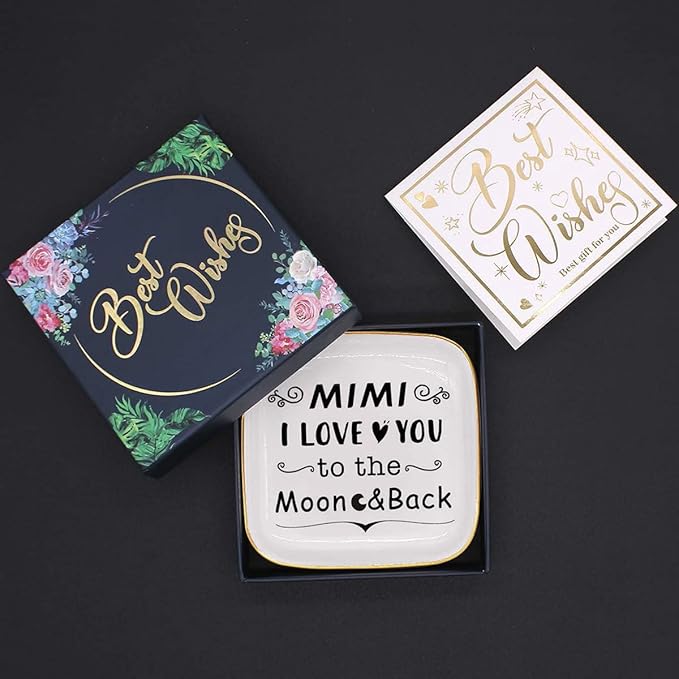 Mimi Ring Dish Jewelry Tray, I Love You to The Moon and Back Gifts for Mimi Birthday Christmas