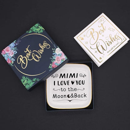 Mimi Ring Dish Jewelry Tray, I Love You to The Moon and Back Gifts for Mimi Birthday Christmas