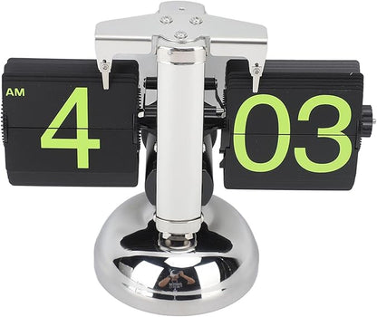 FOSA Flip Clock Retro Mechanical Digital Minimalist 12H Battery Operated Stainless Steel Desk Clock for Home Office Living Room (Stainless Steel Green Number)