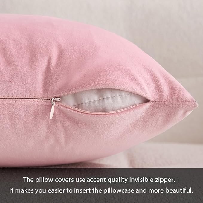 MIULEE Velvet Throw Pillow Covers 18x18 Inch, Pack of 2 - Bright Pink, Soft Solid Decorative Pillow Covers Cushion Cases Modern Luxury Valentines Home Decor for Spring Couch Sofa Bedroom Livingroom
