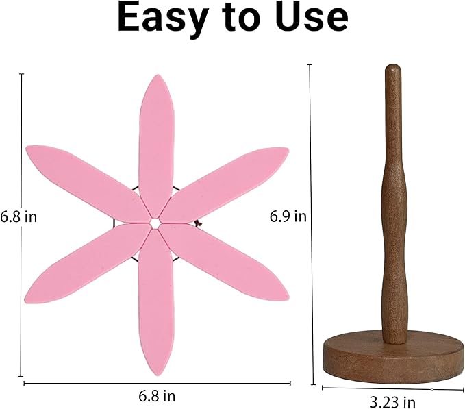 Silicone Trivets Mat Set for Hot Dishes - Tree Trivets with Stand - Hot Pads Pot Holders for Kitchen (Pink)