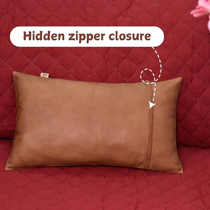 100% Lambskin Leather Pillow Cover - Sofa Cushion Case - Decorative Throw Covers for Living Room & Bedroom, 20X28 Inch - Antique Brown Plain Pack of 1