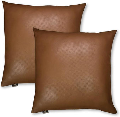 LL LEATHER LOVERS Genuine Lambskin Leather Pillow Cover, 20x20 Inch Case for Lumbar Throw Couch Pillows, Thick & Soft Cushion Covers for Sofa Bed Home Décor (Textured Tan Pack of 2)