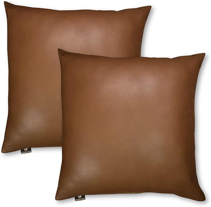 LL LEATHER LOVERS Genuine Lambskin Leather Pillow Cover, 22x22 Inch Case for Lumbar Throw Couch Pillows, Thick & Soft Cushion Covers for Sofa Bed Home Décor (Textured Tan Pack of 2)