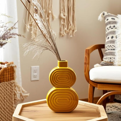Sagebrook Home Boho Decorative Vase - Geometric Textured Stoneware Ceramic - Modern Accent for Home, Office, Bedroom, Living Room - 10" Gold