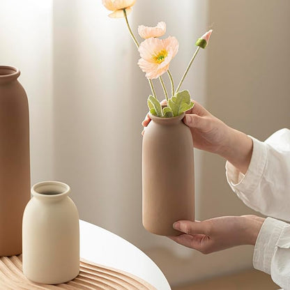 10.4 inches Tall Decorative Ceramic Vase Set, 3 Pieces, Nordic Modern Boho Style, White, Modern Farmhouse for Home Decor (Coffee Mix)
