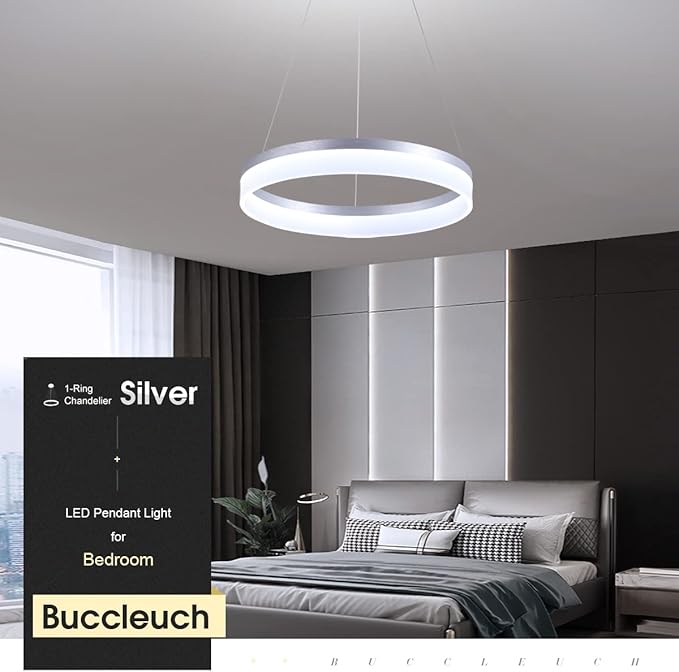Buccleuch Dimmable 3-Ring LED Chandelier, Height Adjustable Modern Silver Pendant Light, ETL-Certified Flush Mount Acrylic Ceiling Light for Dining Room Living Room Bedroom Foyer, 3000K-6500K