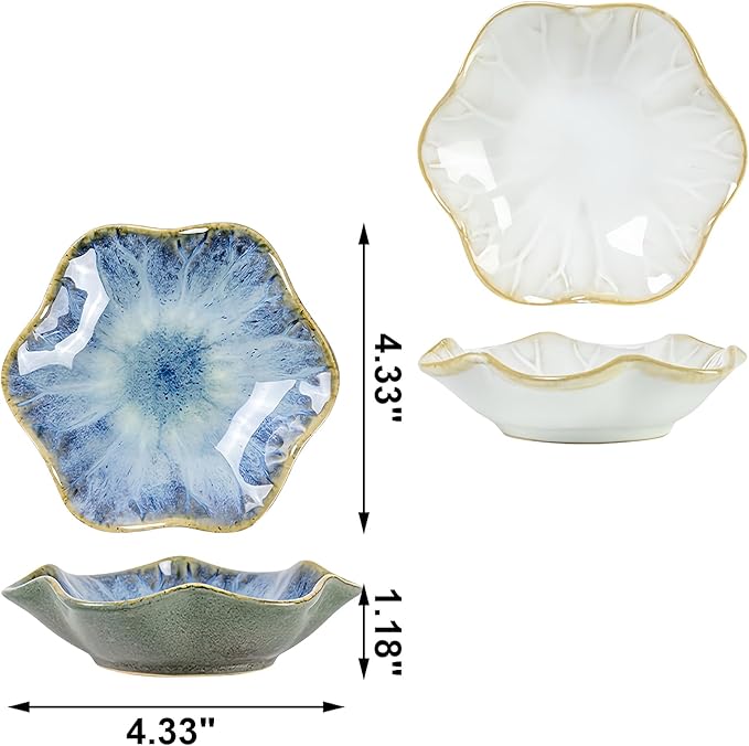 2Pcs Ceramic Jewelry Dish - Lotus Leaf Shape, for Ring Holder Necklace Small Key, Suitable for Mother Friend Sister, Gifts for Women, Cute Plate Trinket Tray, Home Decor (Light Blue & White)