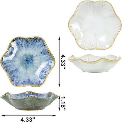 2Pcs Ceramic Jewelry Dish - Lotus Leaf Shape, for Ring Holder Necklace Small Key, Suitable for Mother Friend Sister, Gifts for Women, Cute Plate Trinket Tray, Home Decor (Light Blue & White)