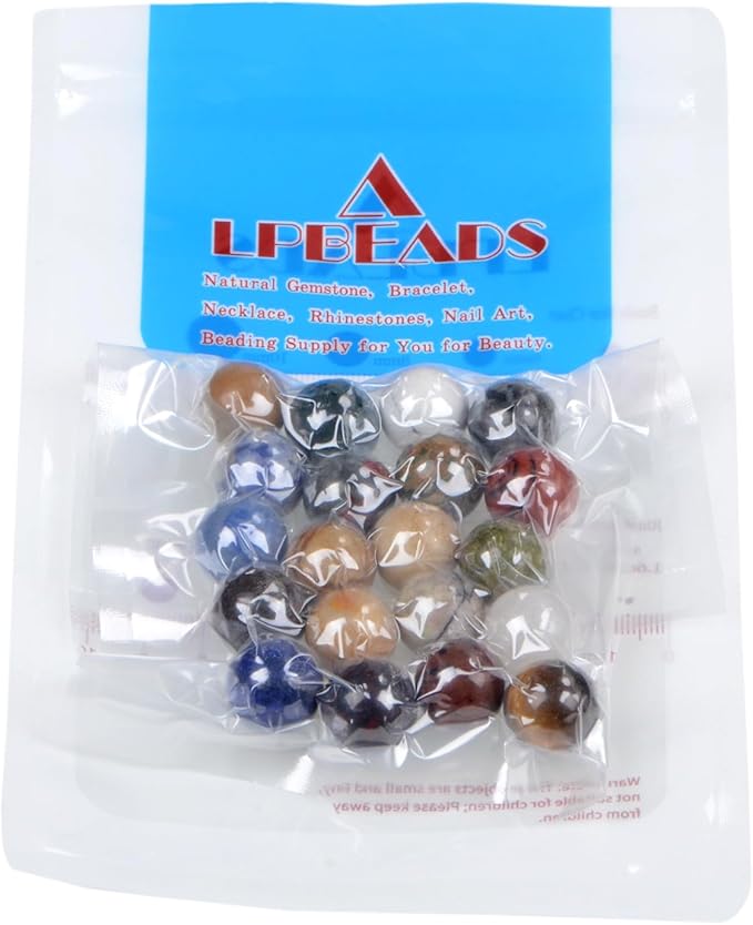 LPbeads 16mm 20pcs Natural Gemstone Polished Sphere Healing Crystal Rocks Ball Mineral Collection Decoration Kit