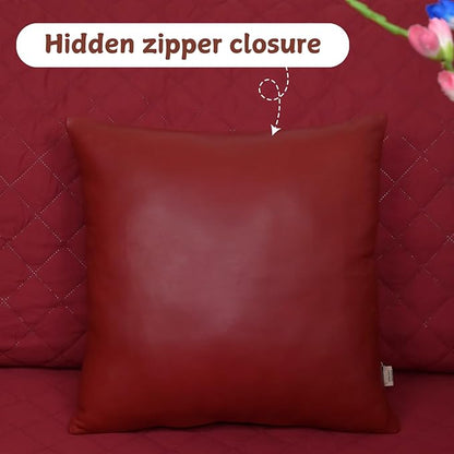 Lambskin Leather Pillow Cover, Hand Panel Stitched Leather Decorative Throw Pillow Covers for Couch Sofa Bed Living Room Garden (18x18 Inches, Reddish Brown Pack of 1)