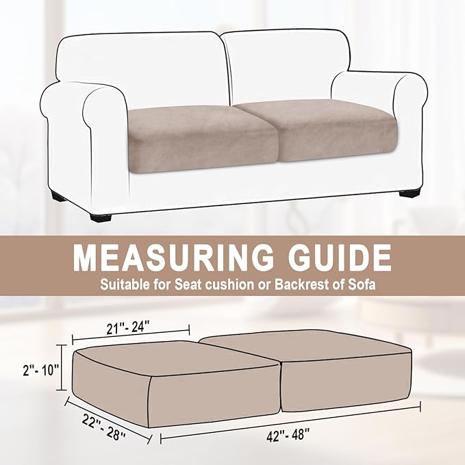 Couch Cushion Cover Velvet 2 Pieces Seat Cushion Cover Stretch LoveSeat Couch Covers Separate Sectional Sofa Slipcovers Furniture Protector (2-Seater or Backrest, Tan)