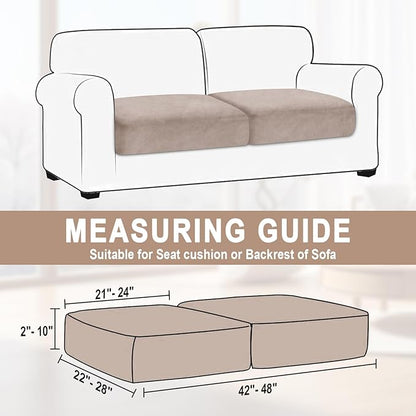 Couch Cushion Cover Velvet 2 Pieces Seat Cushion Cover Stretch LoveSeat Couch Covers Separate Sectional Sofa Slipcovers Furniture Protector (2-Seater or Backrest, Tan)