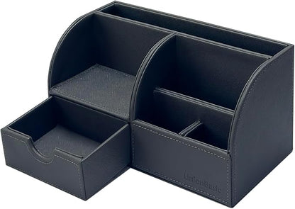 UnionBasic Desk Organizer - Multifunctional Leather Desktop Pen Holder Storage Box - Business Card/Pen/Pencil/Mobile Phone/Stationery Holder, Dark Gray