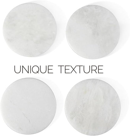Koville Marble Coaster Set of 4, Round White Coasters, 4" Cup Coasters for Drinks, Heat Resistant Coaster for Coffee Table Home Office Bar Decor(Namib Fantasy)