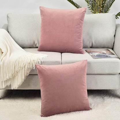 Set of 2 Comfortable Throw Pillow Cover for Bedding, Decorative Accent Cushion Sham Case for Couch Sofa, Soft Solid Velvet with Zipper Hidden - 16"x16", Mauve Pink