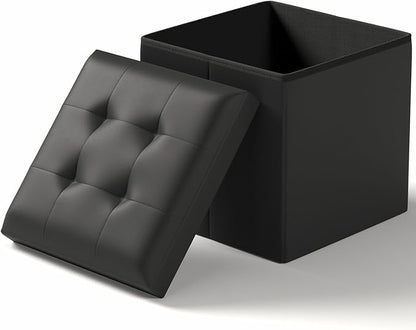 Folding Storage Ottoman Bench, Multi-Functional Ottoman Foot Rest, End of Bed Bench, Storage Chest for Living Room, Bedroom, Hallway, Entryway, Holds Up to 300 lbs (Black, 15 Inches)