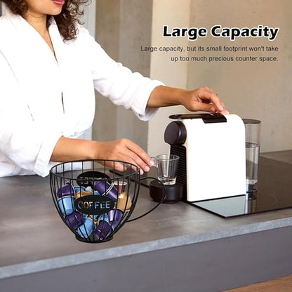 Coffee Pod Holder Large Capacity K Cup Holder for Counter,Coffee Filter Holder Black Wire Coffees Storage Basket for Kitchen Countertop,Coffees Bar,Coffe-e Station Organizer