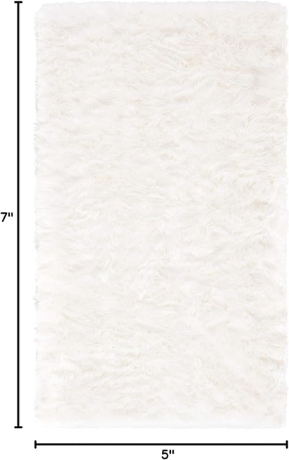 SAFAVIEH Faux Sheep Skin Collection Area Rug - 5' x 7', Ivory, Silken Glam Design, Non-Shedding & Easy Care, 2.35-inch Thick Ideal for High Traffic Areas in Living Room, Bedroom (FSS235A)