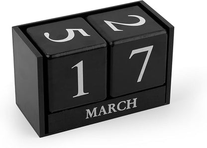 AUEAR, Wooden Block Perpetual Desk Calendar Desktop Cube Rustic Chic Number for Home Office Decoration Large (Black)