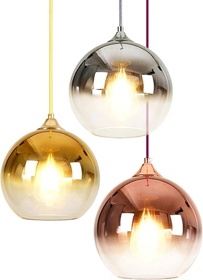 Gradient Silver Glass Globe Pendant Light,Spherical Glass Hanging Light Fixtures Island Ceiling Lamp (11.8'')